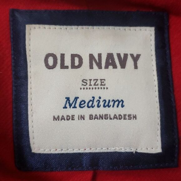 Old Navy Pea Coat Womens sz Medium Wool Blend Hooded Toggle Red - Picture 2 of 9